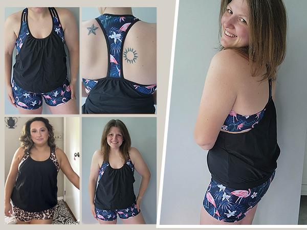 Holipick Floral Plus Size Tankini Swimsuit for Women Two Piece Tummy Control Bathing Suit Blouson Racerback Tankini Top with Shorts