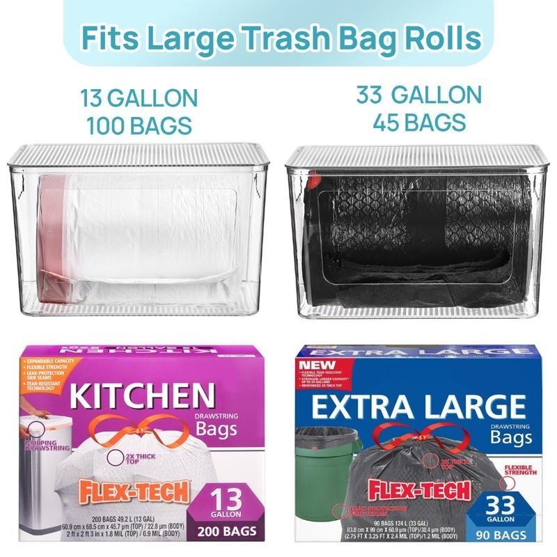 Transparent Storage Box, Stackable Trash Bag Dispenser for Kitchen Sink & Laundry Room, Plastic Trash Bag Rack, Multifunctional Organizer