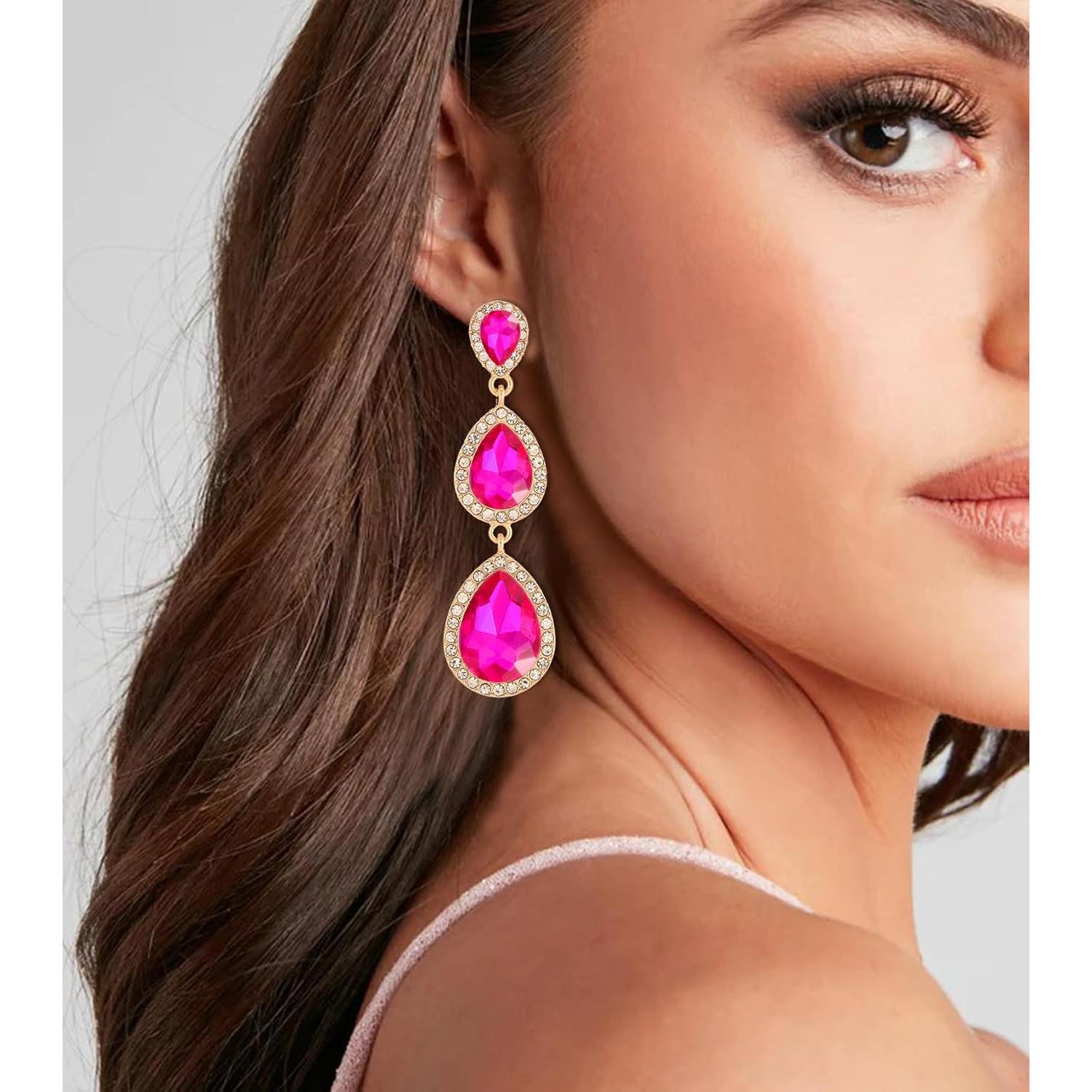 Rhinestone Teardrop Dangle Earrings | Long Dangling Drop Earrings, Sparkly Rhinestone Earrings For Women, Wedding Bridal Prom