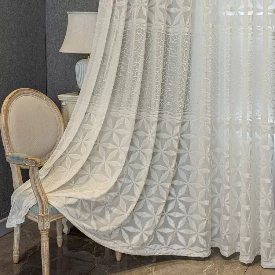 1pc Geometric Pattern Window Curtain Panel, Easy Install Curtain, Modern Grommet Privacy Curtain for Living Room, Balcony, Bedroom and Restaurant, Home Decorative