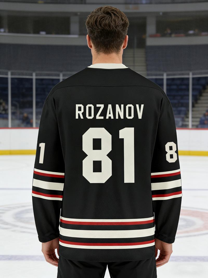 Heated Rivalry Black Hockey Jersey, Ice Hockey Sweatshirt, Rozanov #81 Classic Vintage Print Top, for TV Series Fans, Sport Training & Daily Wear Heated Rivalry Black Hockey Jersey, Ice Hockey Sweatshirt, Rozanov #81 Classic Vintage Print Top, for TV Series Fans, Sport Training & Daily Wear