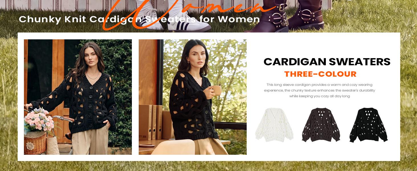 Arssm Crochet Cardigan Sweaters for Women Hollow Out Sweater| V Neck, Long Sleeve, Button Down, 2026 Summer Fall, Chunky Knit Sweater, Oversized Cover Up