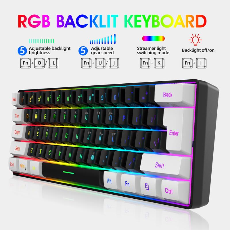 Keyboard and Mouse Combo Set, 61-Key Slim Membrane RGB Backlit Keyboard with Dual-Color Injection Keycaps and Optical Mouse, USB Plug-and-Play