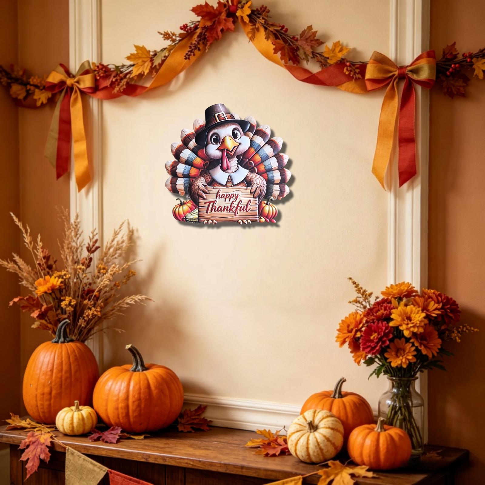 Thanksgiving Metal Turkey Wall Door Hanging Decor, Pumpkin Element, Gratitude Text Sign, Fall Festival Decoration, Home Gift Idea