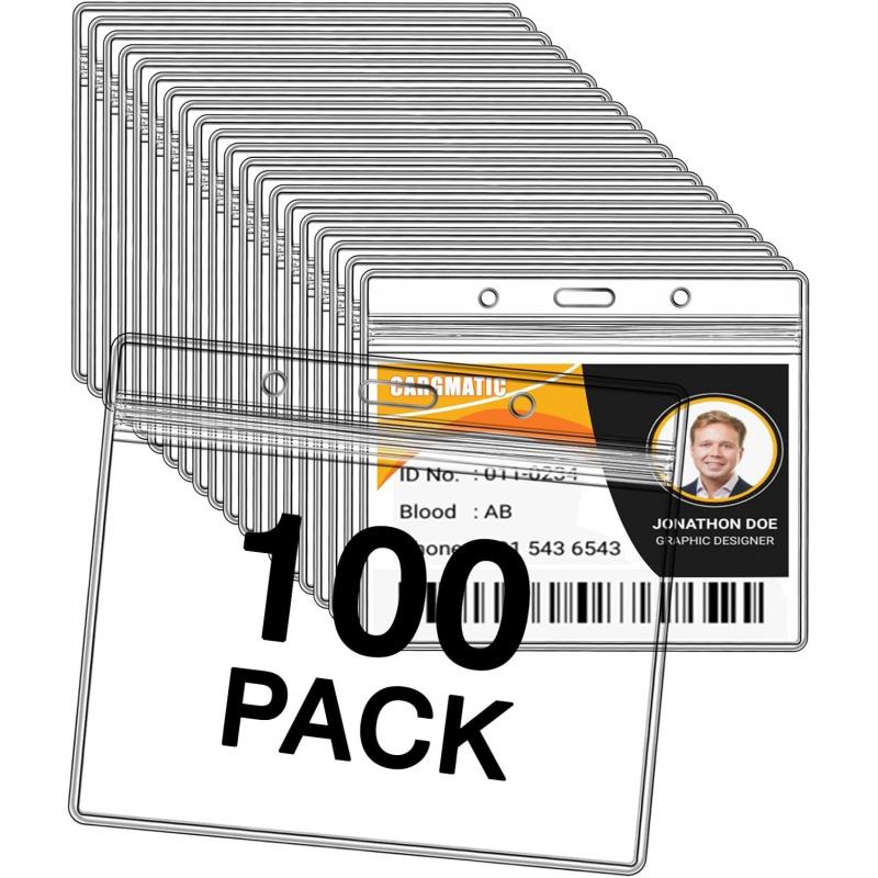 Name Badge Holders Clear Badge Sleeve Plastic Lanyard Sleeves for ID Holders (10 Pcs Vertical)