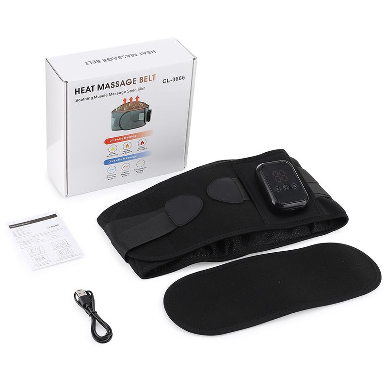 Heating Vibration Waist Massage Belt, 3 Temperature Settings, Back Waist Massager, Period Heaing Pads 15-Minute Automatic Timer