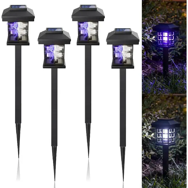 4 Pcs Solar Bug Zapper Outdoor Waterproof 2 in 1 Mosquito Zapper Solar Powered Mosquito Fly Trap Repellent Lamp Kills Bugs LED Lamp with White Purple Light for Garden Patio Yard Lawn (Black)