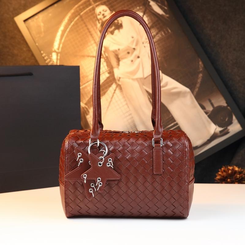 Elegant Woven Boston Bag for Women, Vintage Handbag Pillow Design, Unique Shoulder Crossbody Bag, Stylish and Versatile Accessory