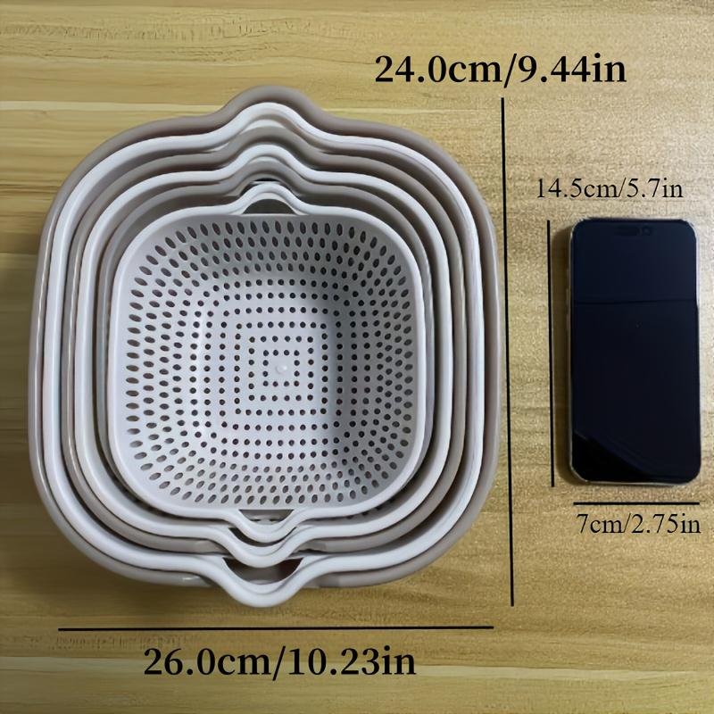 6pcs Set: 3 Draining Baskets + 3 Colanders - Space-Saving Stackable Design, Non-Food Contact Plastic Kitchen Strainer Utensils for Washing Vegetables, Fruits, and Dishes - Suitable for Home and Commercial Kitchens, Fruit Washing, Compact Storage, Sturdy