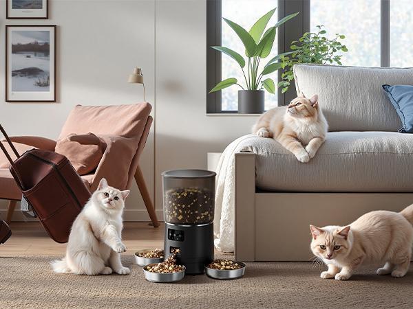 Automatic Cat Feeder for 3 Cats, 6L/25 Cups Smart WiFi Pet Feeder, Strong Anti-Jam System, Dual-Effect Desiccant Cat Food Dispenser, with 10S Voice Recorder for Cats and Small Dog