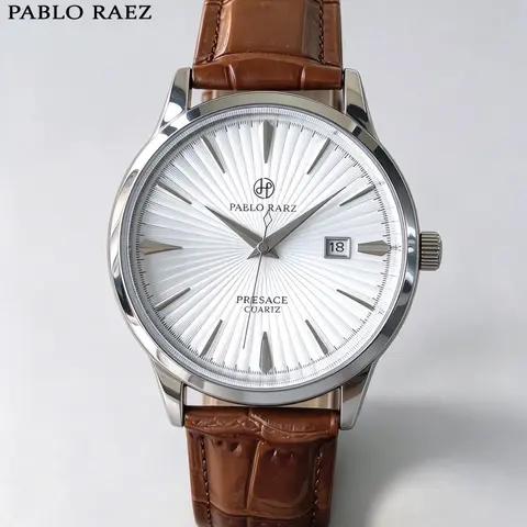 Classic Luxury Men's Watch, Stainless Steel Case, Dial, Leather Strap, Quartz Movement, Waterproof, Business Casual, Gift Idea