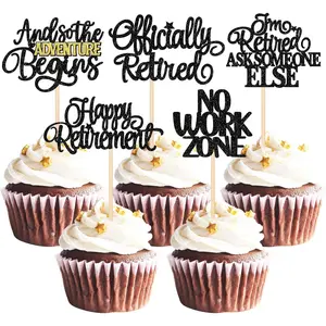 30 PCS Happy Retirement Cupcake Toppers Officially Retired No Work Zone Adventure Begins Cupcake Picks for Retirement Theme Farewell Birthday Party Cake Decorations Supplies Black