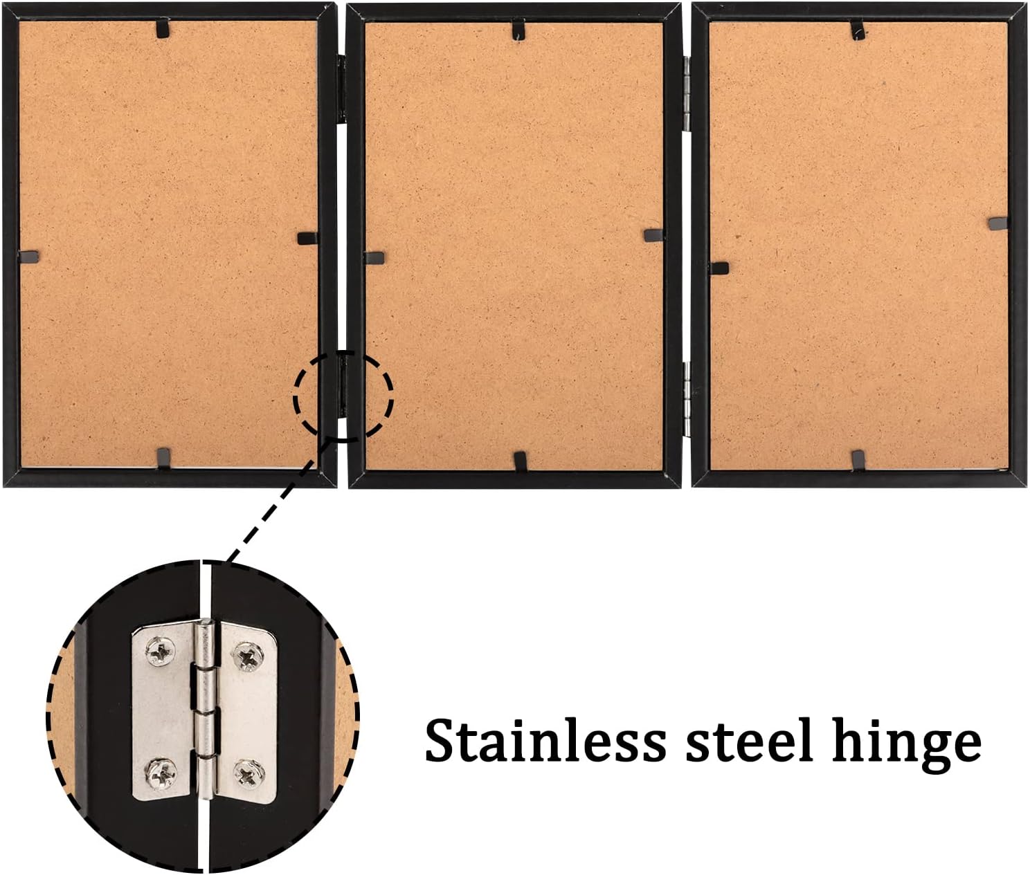 4x6 Triple Picture Frame Hinged 3 Photos – Folding Photo Frame with Real Glass, Vertical Stand Black Collage Frame for Tabletop Display