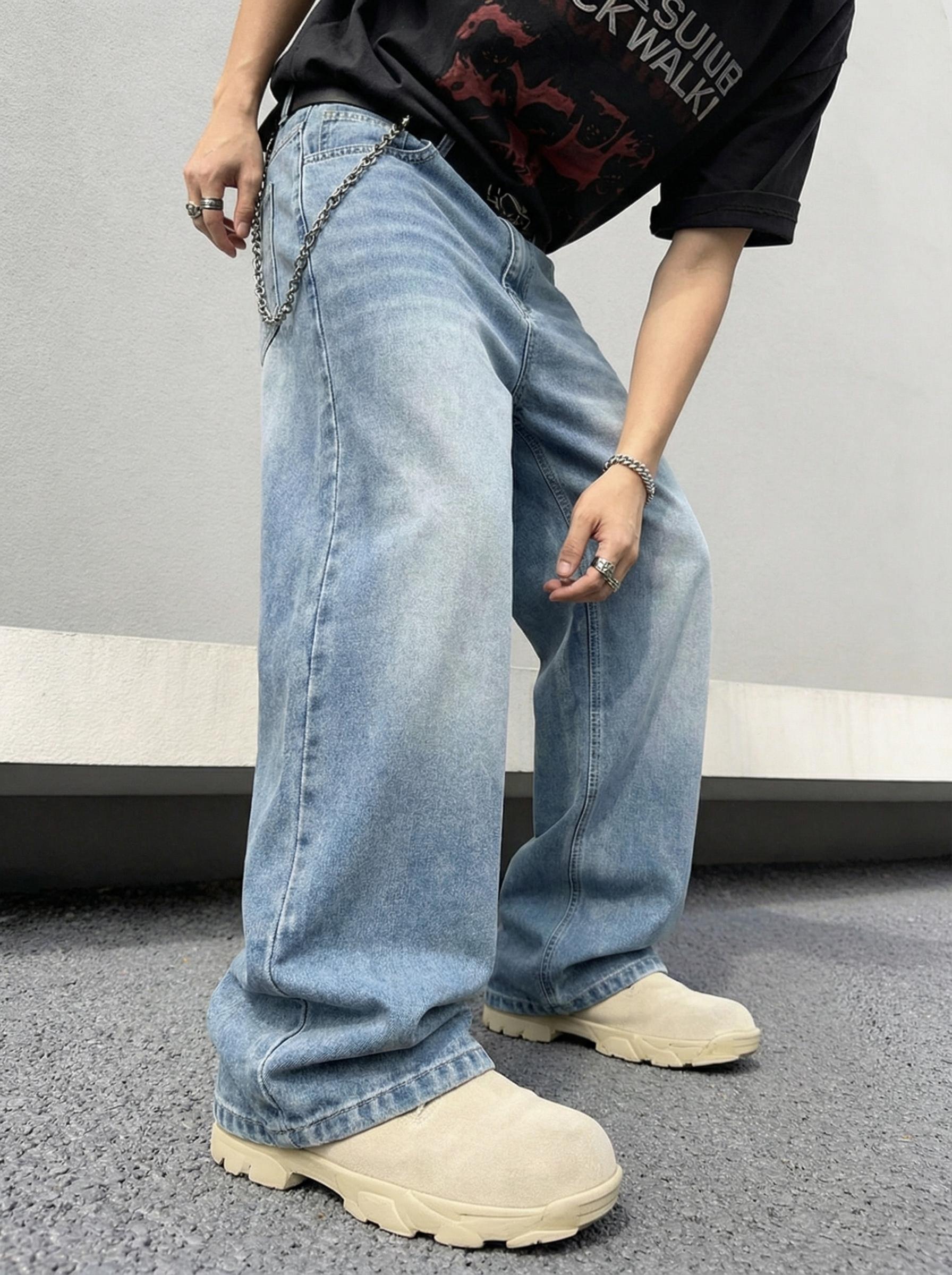 Men's Vintage Washed Loose Wide-Leg Jeans, Full-Length Y2K Street Style Denim Pants, Skateboard & Hip Hop Casual Trousers, Perfect Gift for Boyfriend or Husband.