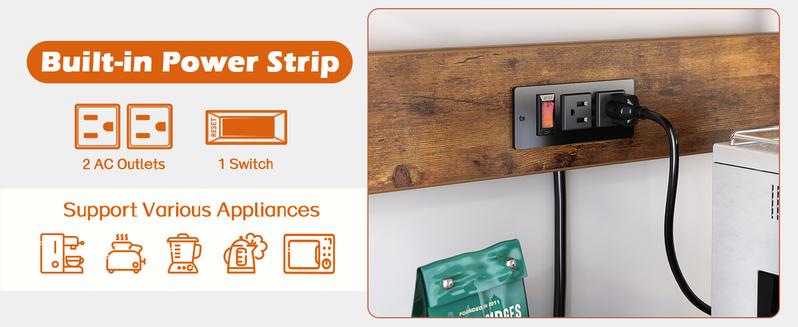 SUPERJARE Kitchen Bakers Rack with Power Outlet, Coffee Bar Table 4 Tiers, Kitchen Microwave Stand with 6 S-shaped Hooks, Kitchen Storage Shelf Rack for Spices, Pots and Pans