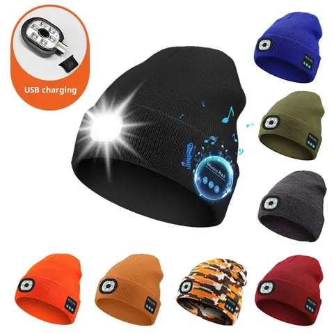 BIGWIG Unisex Adults' LED Bluetooth 5.0 Beanie Hat - 6 LED Headlamp, USB Rechargeable, Soft Acrylic Blend Warm Balaclava, One Size Fits All, Built-in Mic, Adjustable Brightness, Auto Repair, 1-8 Hours Runtime, Outdoor Anniversary Gift (All Seasons)