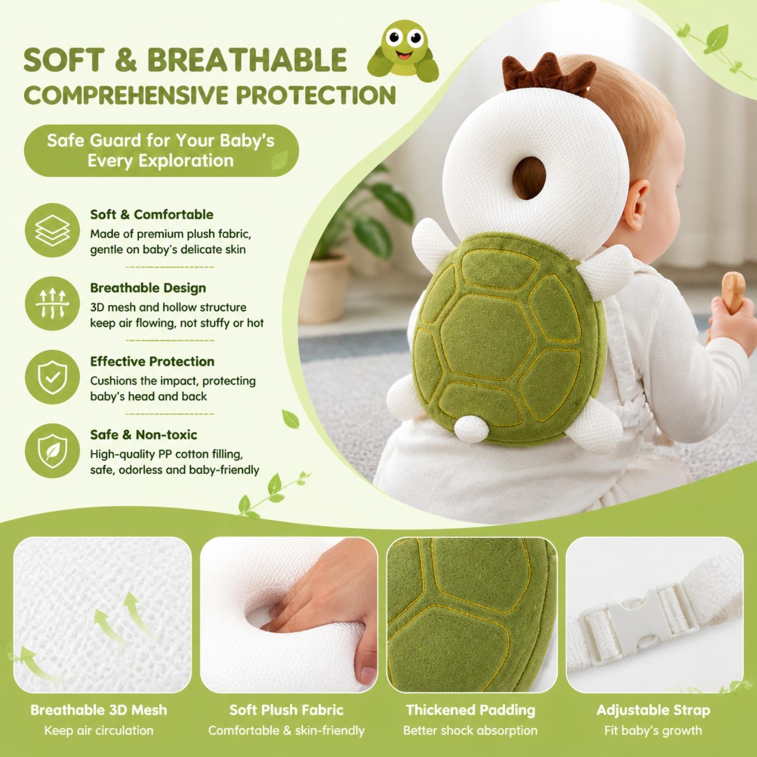 1pc Turtle Anti-Collision Backpack, Outdoor and Home Educational Protective Gear, Cute Turtle Backpack with Cross Strap, Breathable Summer Anti-Fall Pad for Early Education Materials for Walking Practice