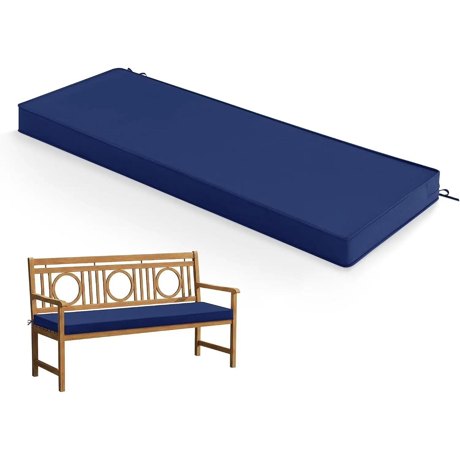 Outdoor Bench Cushion: Waterproof and Fade Resistant Patio Furniture Cushions - Non-Slip Bench Pad Cushion with Removable Cover for Garden Swing Porch Sofa Settee, 59 x 18 Inch, Navy Blue