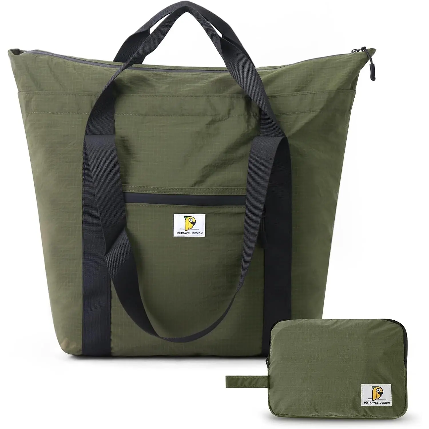 Foldable Travel Bag, 26L Duffle Bag for Travel, Expandable Second Carry- Bag for Travel & Shopping, Water-Resistant Personal Item Bag, Olive Green