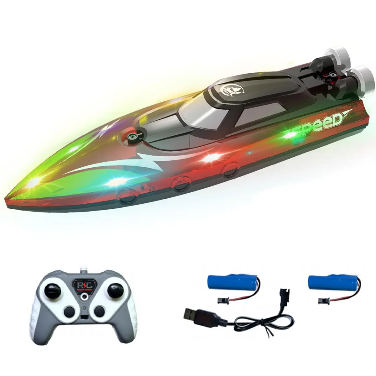 2.4GHz Remote Control Boat with Lights, 4-Channel Submarine/boat, Outdoor Pool Lake Toy, Uninterrupted Remote, Perfect for Kids, Boy's Birthday Gift