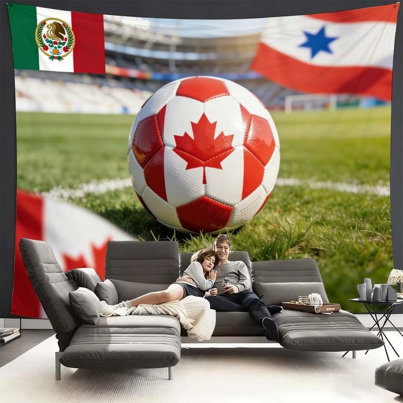 1 pc microfiber FIFA World Cup Tapestry Soccer Ball Canada Flag Stadium Wall Hanging Living Room Dining Room Bedroom Outdoor Holiday Decoration Ornament Atmospheric Enhancement Tapestry Background Cloth Hanging Cloth Wall Cloth Decorative Cloth