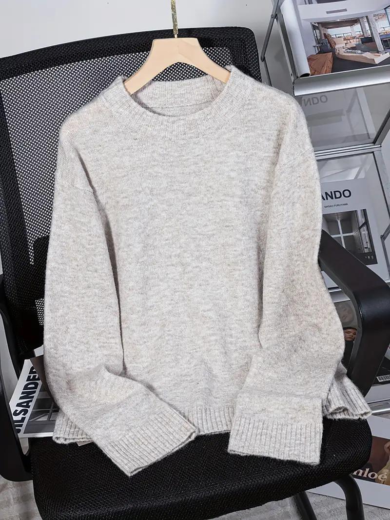 Women's Vintage Knit Sweater, Fall Winter New Round Neck Loose Fit Casual Soft Comfortable Top, Elegant High-End Slimming Design
