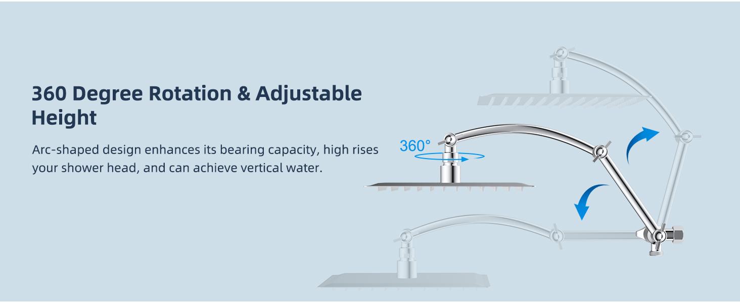 Hibbent All Metal Shower Head,10'' High Pressure Rain Shower Head/Handheld Showerhead Combo with 16'' Adjustable Arc-shaped Shower Extension Arm, 7-Spray, 71'' Hose Adhesive Showerhead Holder, Chrome