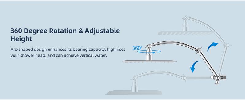 Hibbent All Metal Shower Head,10'' High Pressure Rain Shower Head/Handheld Showerhead Combo with 16'' Adjustable Arc-shaped Shower Extension Arm, 7-Spray, 71'' Hose Adhesive Showerhead Holder, Chrome
