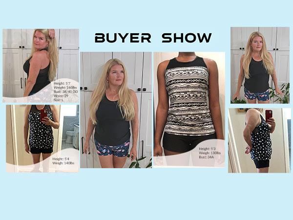 Yonique Women's Two Piece Athletic Tankini Swimsuits with Shorts, Mesh Shoulder Racerback Tank Top & Mid-Waist Solid Boy Shorts, Two-Piece Sporty Swimwear with Boy-Leg Bottoms