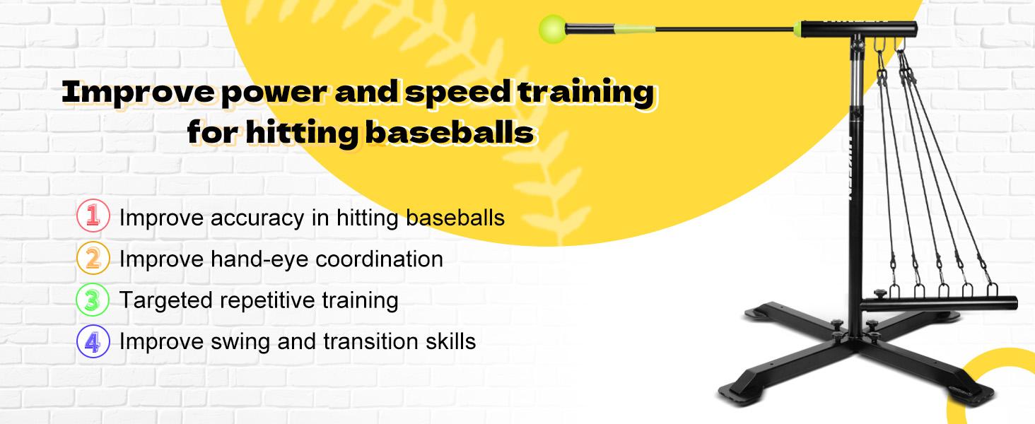 Hikeen Baseball Swing Trainer for Batting Practice – Adjustable Height, 5 Resistance Bands, Anti-Dent Ball Head, Sturdy Base with Ground Stakes & Carry Bag Home Workout Equipment baseball drip