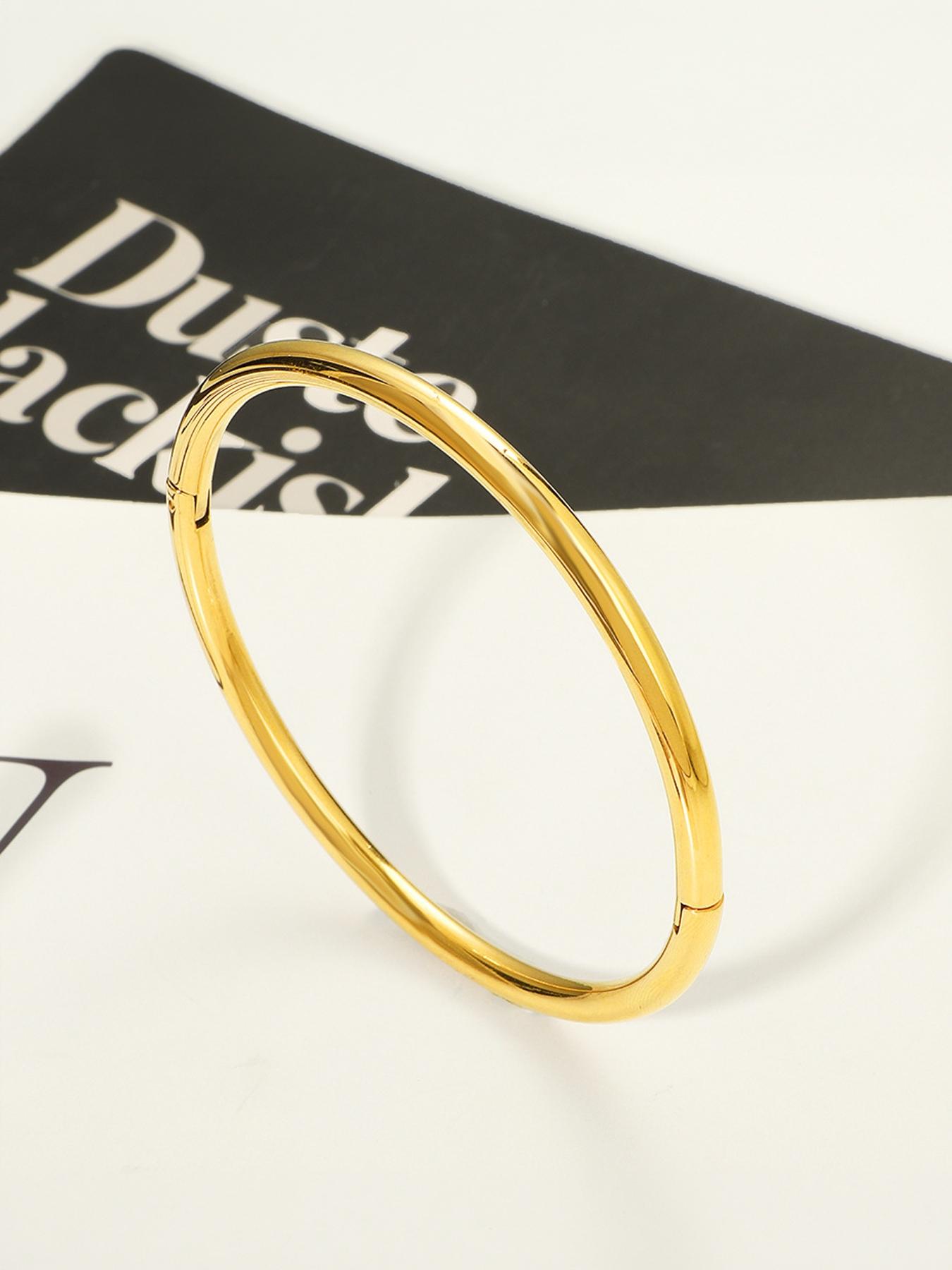 Simple and Ancient Style 18K Gold Plain Ring Smooth Bracelet, Titanium Steel Round Bracelet #Fashionable and Simple Open Bracelet #Jewelry Accessories/Fade-Resistant/Allergy-Free/Couple Style/Festival/Party/Ideal Gift