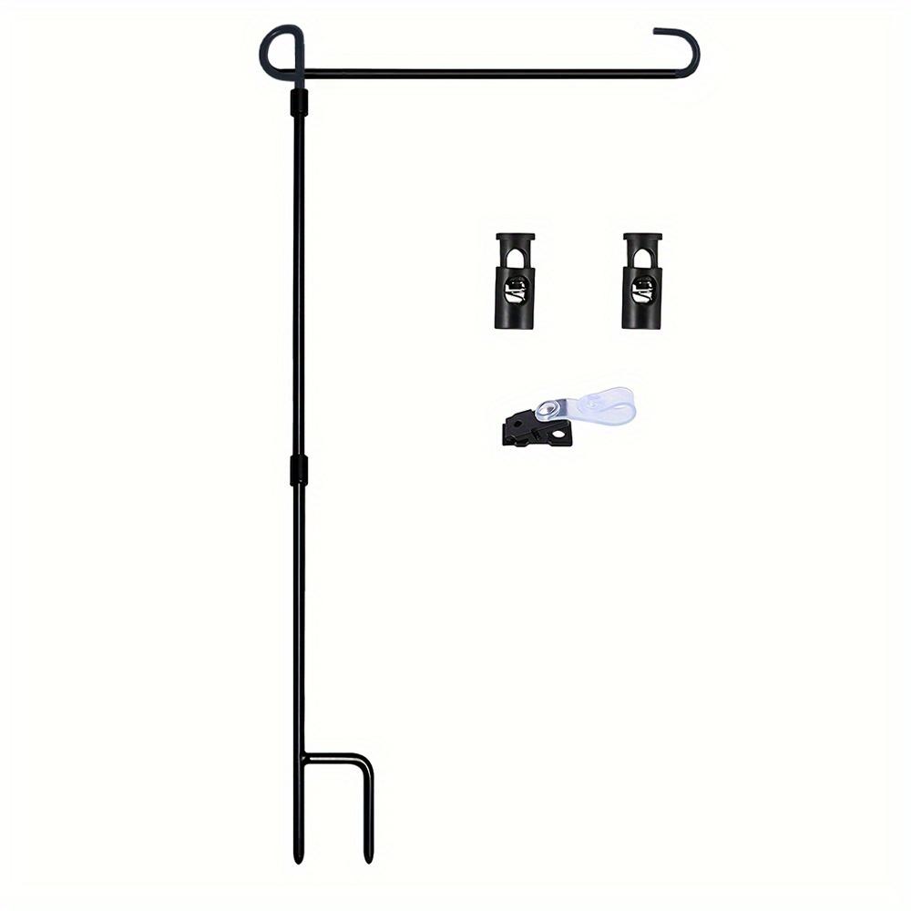 Black Wrought Iron Garden Flag Holder - Durable patio flagpole that can accommodate flags up to 31.75cm wide, including tiger clips and rubber plugs for outdoor decoration, coated flagpole