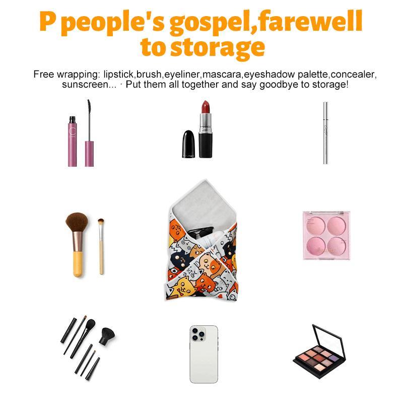 Magic Self-Adhesive Cloth, Portable Cosmetic Bag, Open Lay Flat MakeupBag, Travel Makeup BagFor Lazy People, Camera Protective Wrap LensProtector, Multi-functional Self-Adhesive Cloth