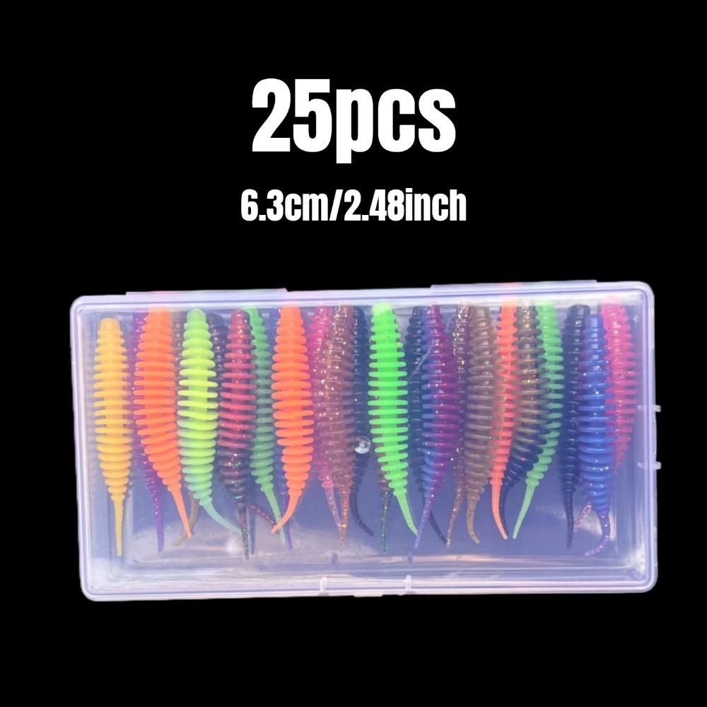 25pcs Mainland Worm Lure Soft Bait Fishing Bait for Carp and Black Bass Artificial Bait 1.81inch/ 2.48inch