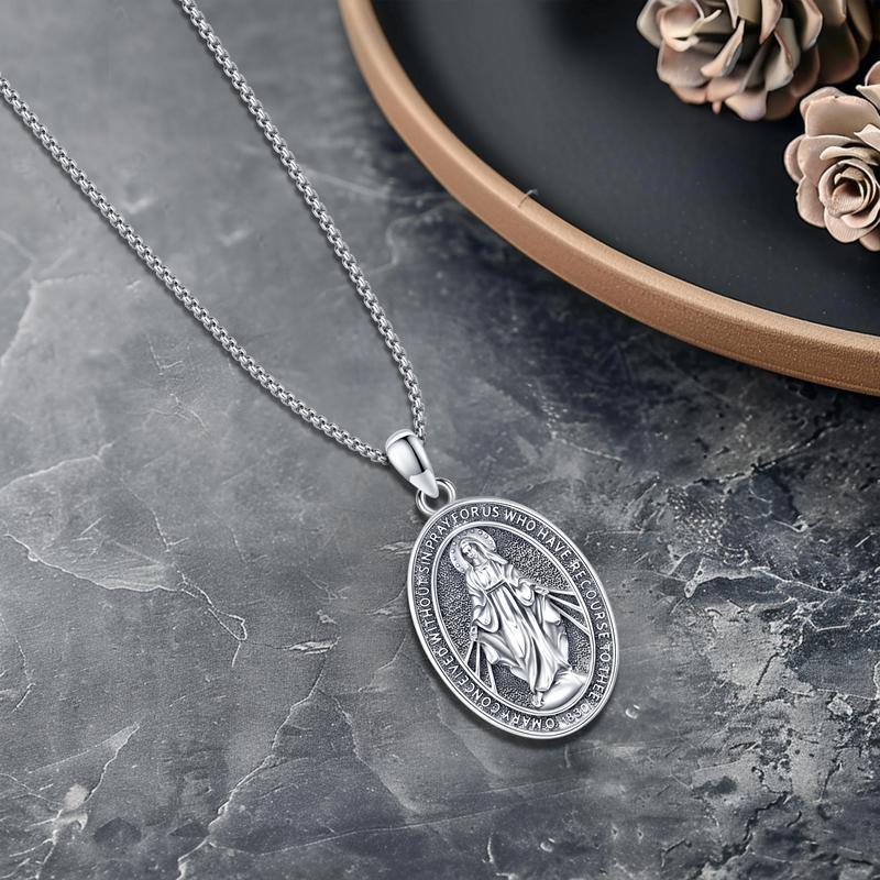 【S925】Virgin Mary Pendant Miraculous Medal 925 Sterling Silver Religious Jewelry Protection Neckalce Talisman Gift Unisex