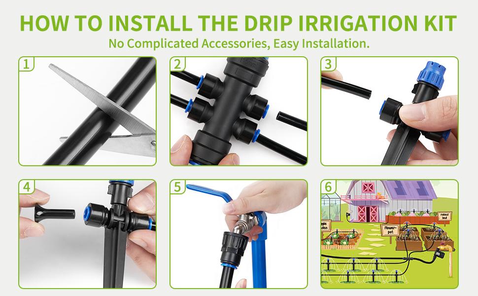 HIRALIY Automatic Drip Irrigation Kits with Water Timer, Quick Connector Garden Watering System with Easy Programmable Hose Timer, Outdoor Watering