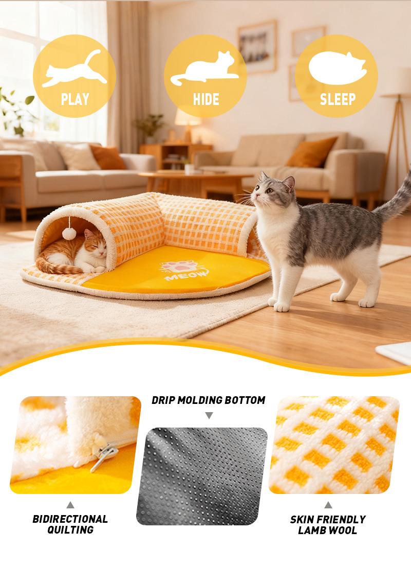 Tunnel Cat Den, 20cm wide tunnel bed, comfortable and warm pet cave, play mat and insulation nest, small pet hiding place, pet bed, cozy pet retreat, easy to clean, hamster hiding place, rabbit pen, pet lover for small pets, winter insulation, suitable fo