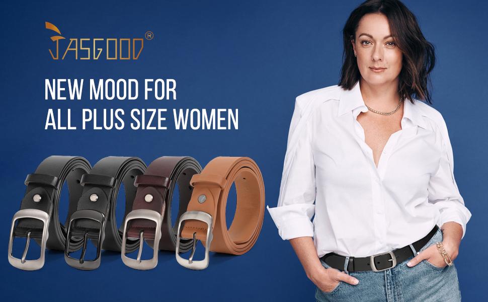 JASGOOD Plus Size Women Leather Belt Black Casual Waist Belt with Metal Pin Buckle for Jeans Pants