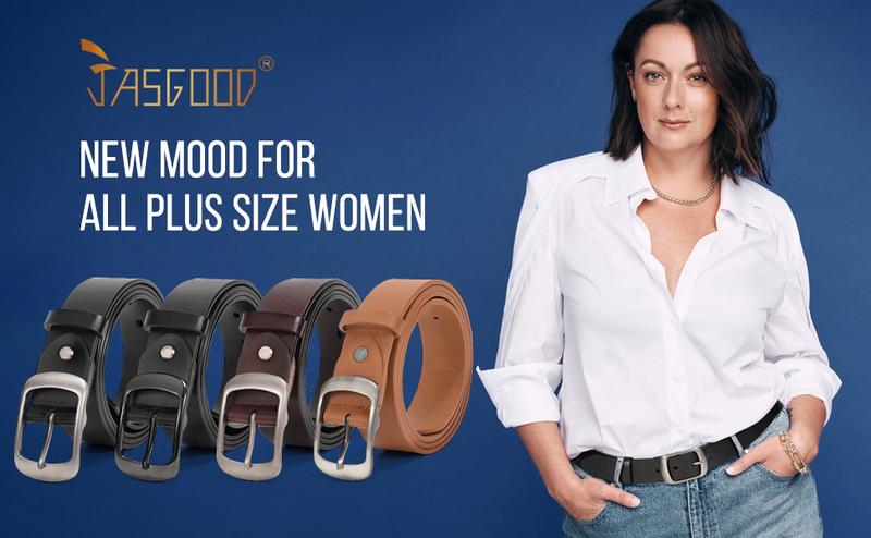 JASGOOD Plus Size Women Leather Belt Black Casual Waist Belt with Metal Pin Buckle for Jeans Pants