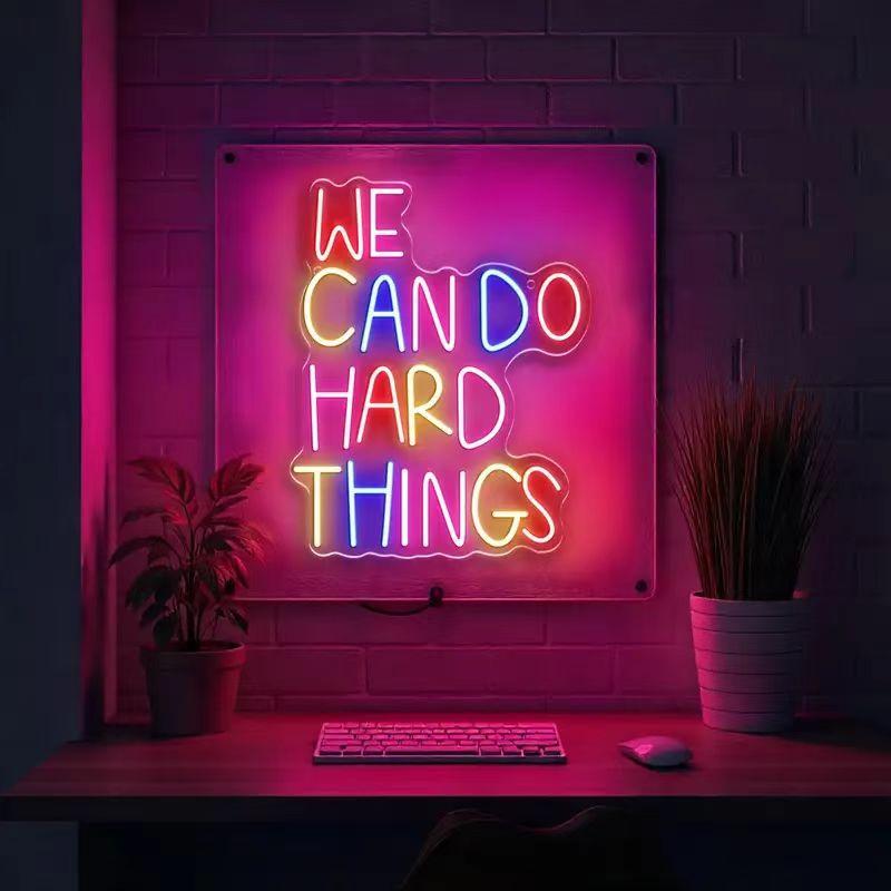We Can Do Hard Things Letter Decorative Light, Bedroom Classroom Office Shop Garage Gift, Wall Hanging Chain USB Powered