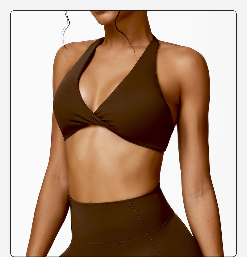 MFVIM Women's sports underwear, sexy hanging neck twist design sports underwear built-in bra pads, comfortable and skin-friendly, four seasons can wear, running gym workout sports underwear