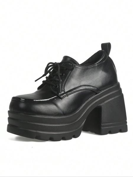 Women's Fashionable Lace Up Platform Shoes, Casual Comfortable Thick Sole Shoes for Daily Wear, Female All-match Trend Shoes for Daily Wear, Girl, Elegant Heeled Shoes