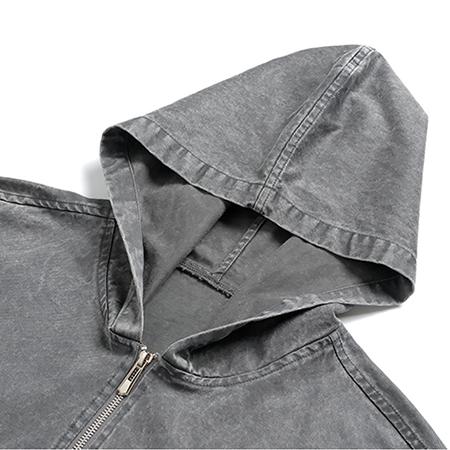 2026 New Menswear Plain Denim Hoodie - Men's Pure Cotton Pullover Jacket, American Retro Street Style, Gradient Washed, Distressed Texture, Stylish Long Sleeves, Medium Length, Hangable Fold, Casual Commuting Workwear, Machine Washable