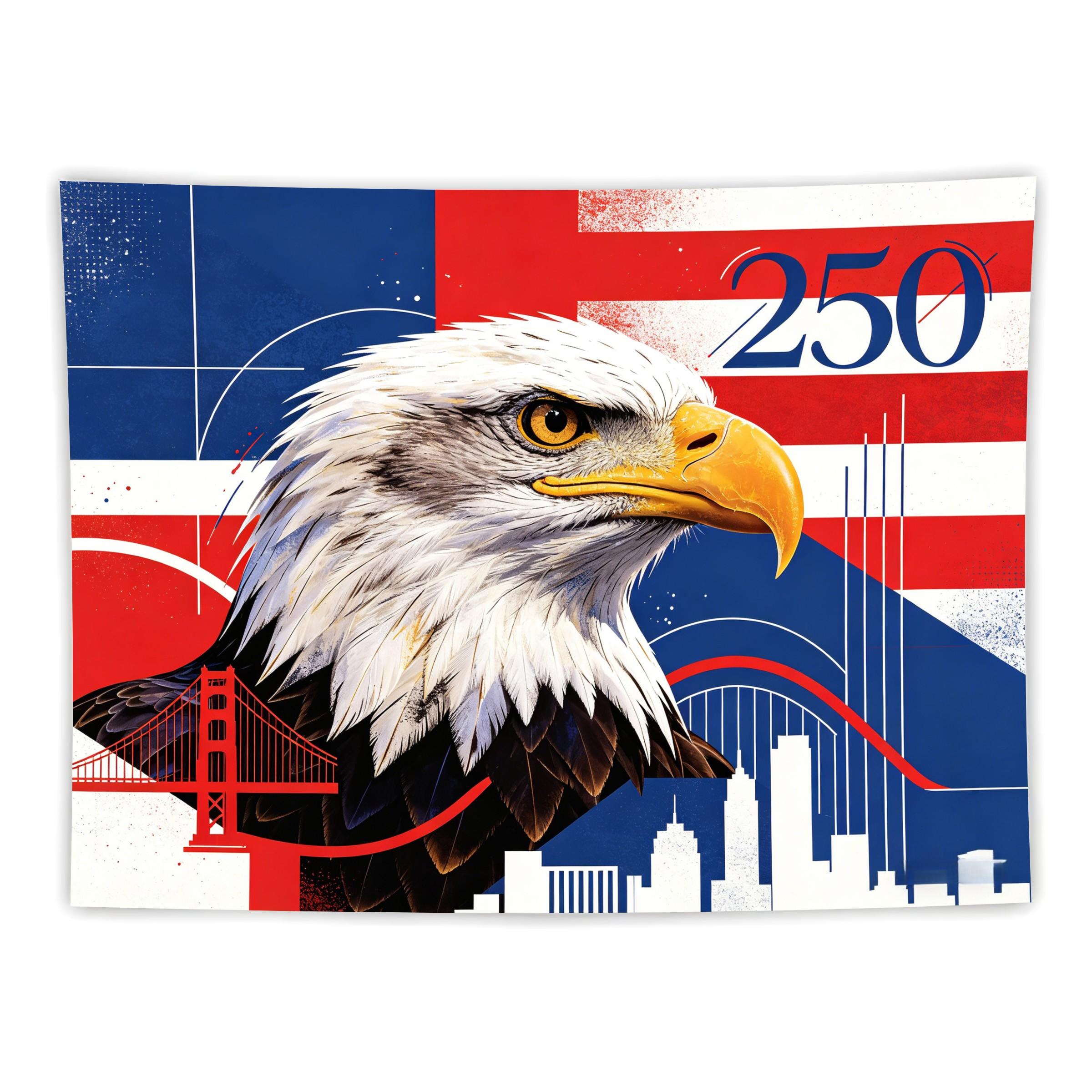 250th Anniversary Bald Eagle Tapestry, Patriotic Usa Flag, Golden Gate Bridge Cityscape, Vintage Wall Art for Home Decor, Large Aesthetic Gift