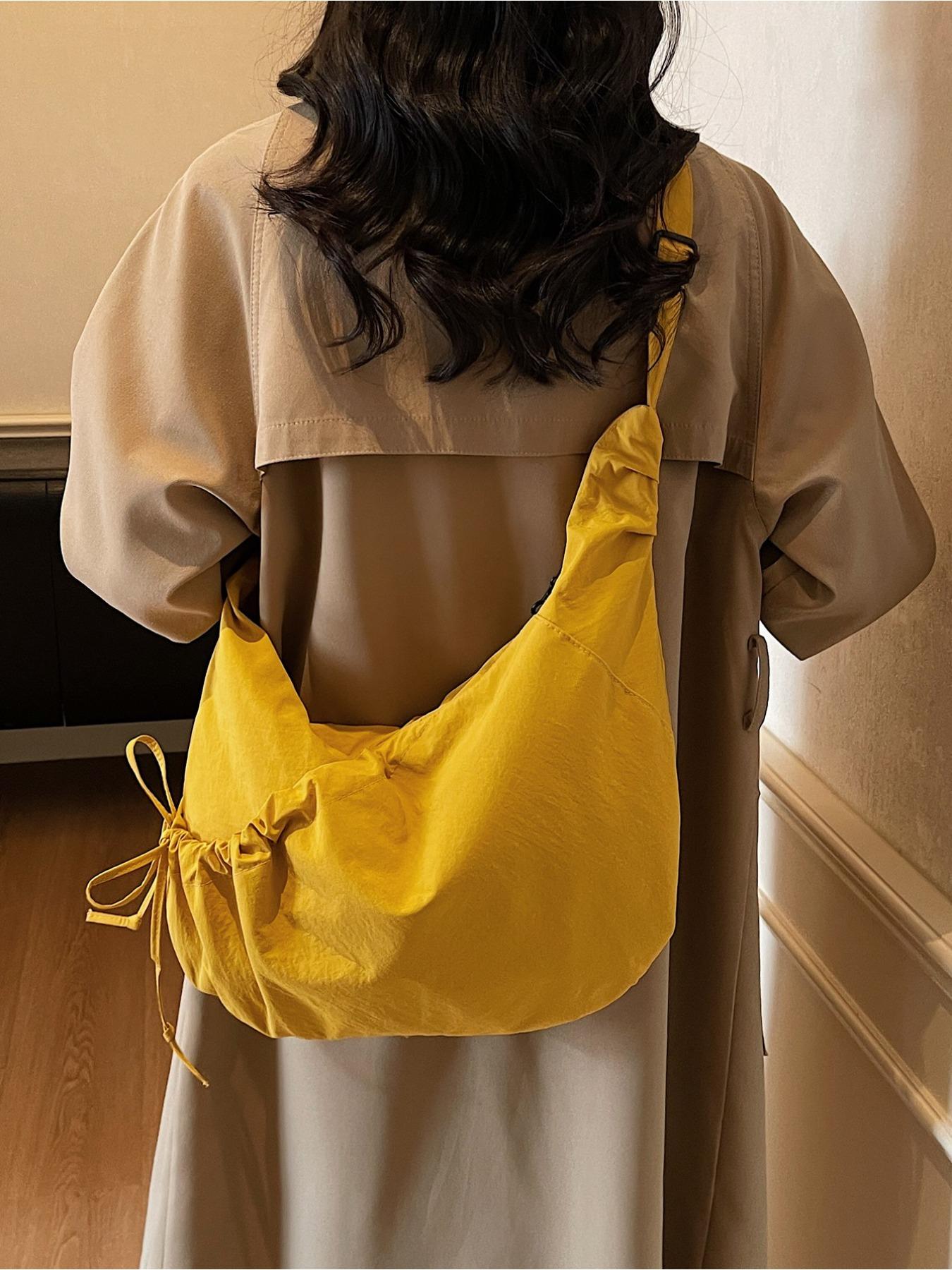 Minimalism Style Drawstring Ruched Nylon Tote Bag For Women Super Lightweight Anti Wear Versatile Crossbody Shoulder Bag Ideal For Daily Commute School