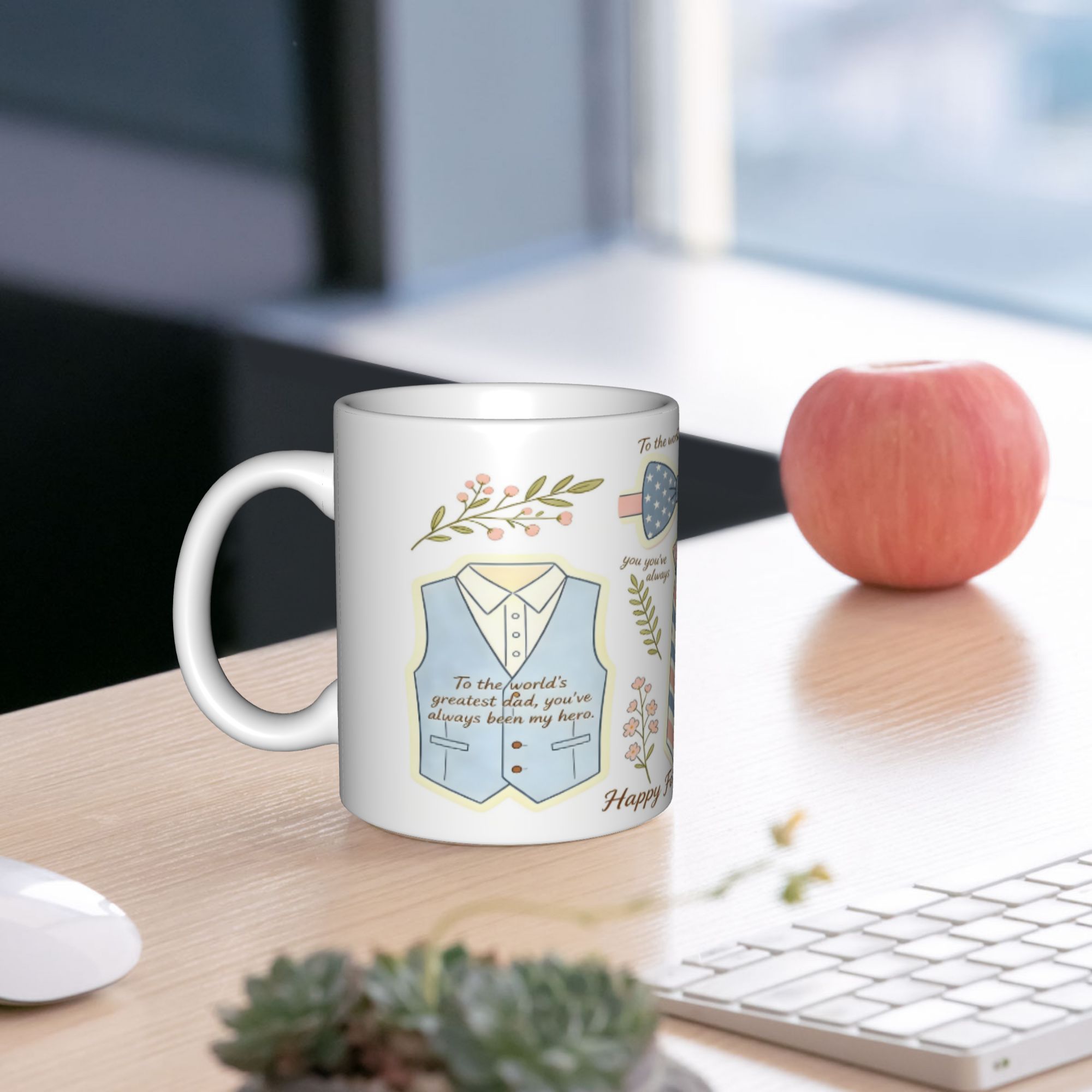 Father's Day Personalized Printed  Unique Pattern Ceramic Coffee Cup for Birthday Gift Office Use Heat Resistant Easy to Clean 11oz  Set mug