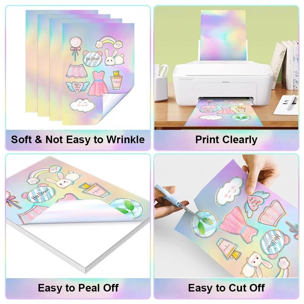 A4 Holographic Print Stickers, Matte & Glossy Surface, Inkjet Printer Compatible, Vinyl Paper Included, Ideal for DIY Photography Cards