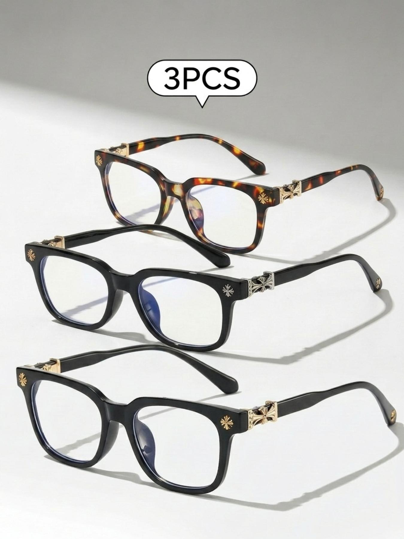 3PCS New Square Glasses, High Quality Eyewear, Unisex, Stylish Light Luxury Elegant Artsy Business Style Frames, Multiple Styles Available, Perfect Gift for Him, Suitable for Daily Wear and Decorative Photography Glasses, Square Frame Eyeglasses