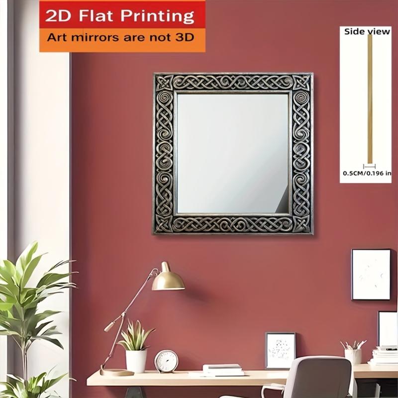 1pc Nordic retro style and mysterious ritual Celtic pattern wall mounted mirror, wood+acrylic mirror, 2D flat (40cm/15.74inch) home wall decoration, room decoration, bathroom mirror, creative makeup mirror, housewarming gift