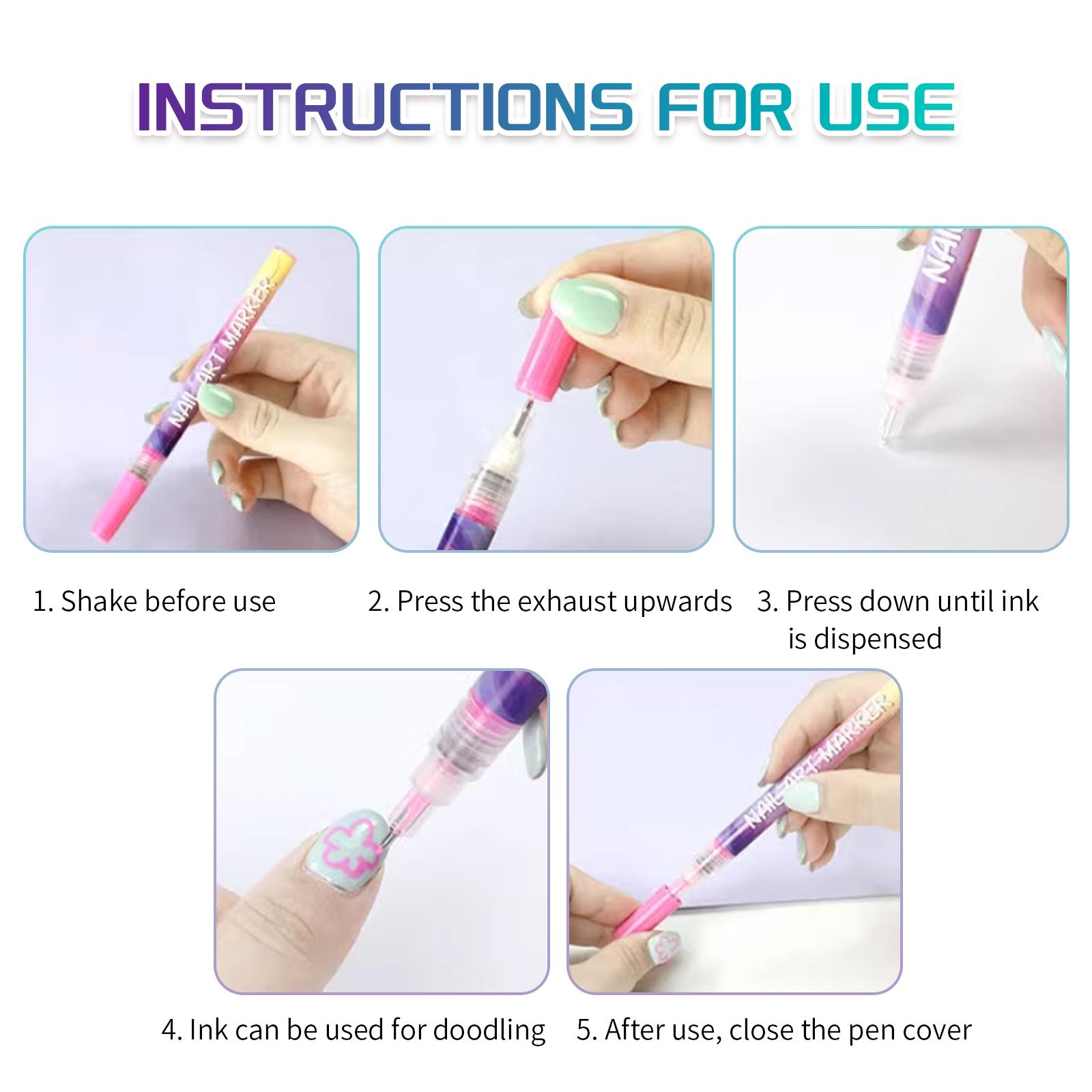 12 Color 3D Nail Art Pens Set, 0.5MM Nail Pens Nail Point Graffiti Dotting Pen Drawing Painting Liner Brush for DIY Nail Art Flower Design Nails Beauty Adorn Manicure Tools